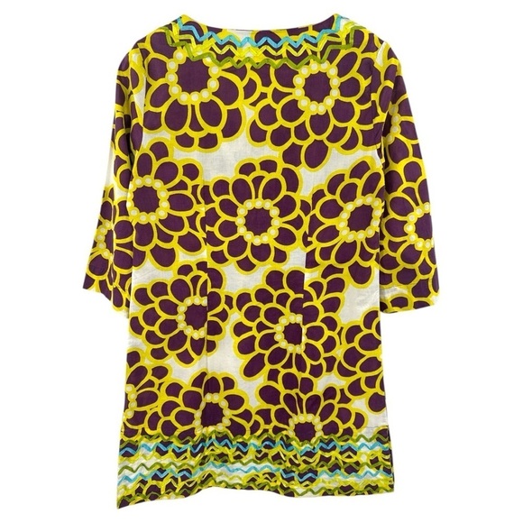 Boden Ibiza Floral Abstract Print Cotton Tunic Dress Coverup - Yellow - Size 12 - Picture 3 of 6
